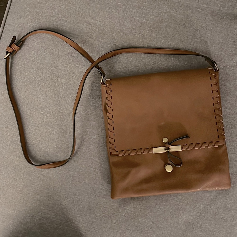 Faux brown leather crossbody bag
